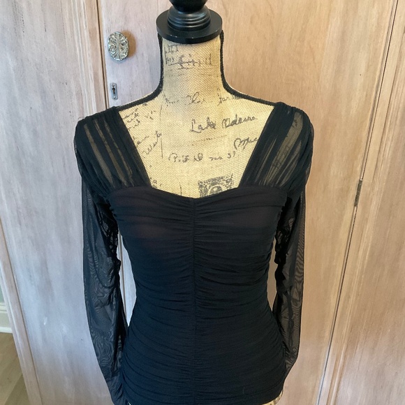 A.L.C  Black Jackie Mesh Long Sleeve Top Blouse ruched sheer whimsigoth fairy M - Picture 4 of 16